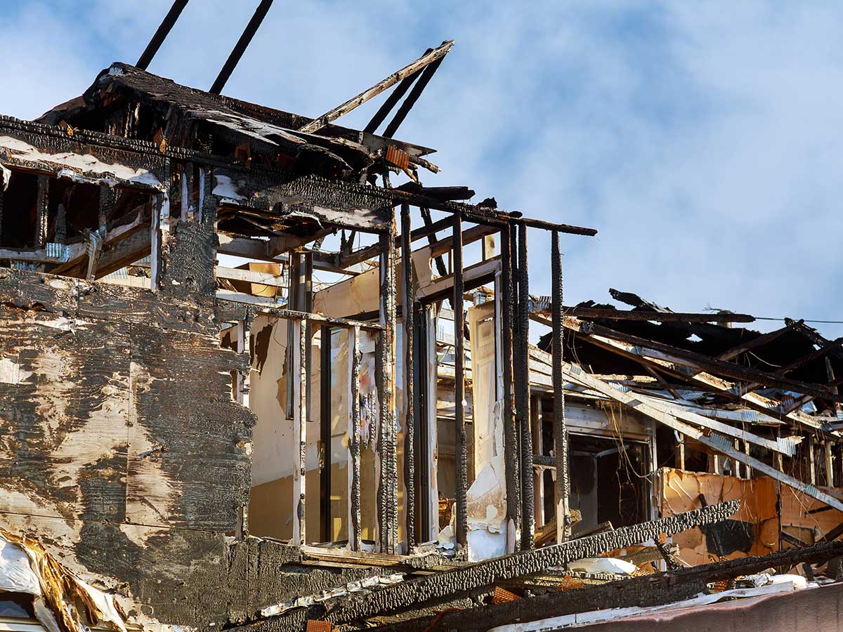 building in need of fire damage mitigation