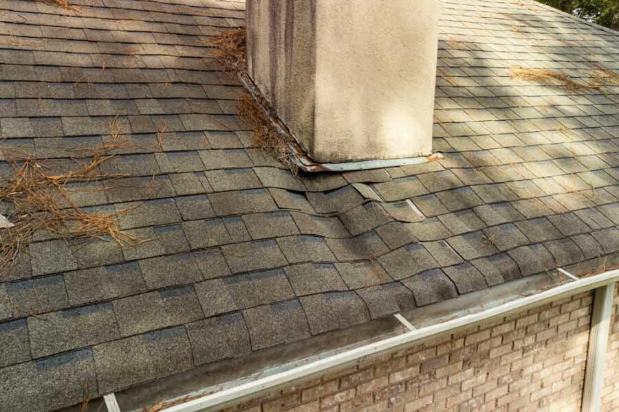 a roof in need of water damage restoration